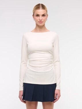 Abercrombie Long-Sleeve Stretch Crepe Slash Top (Size Medium)